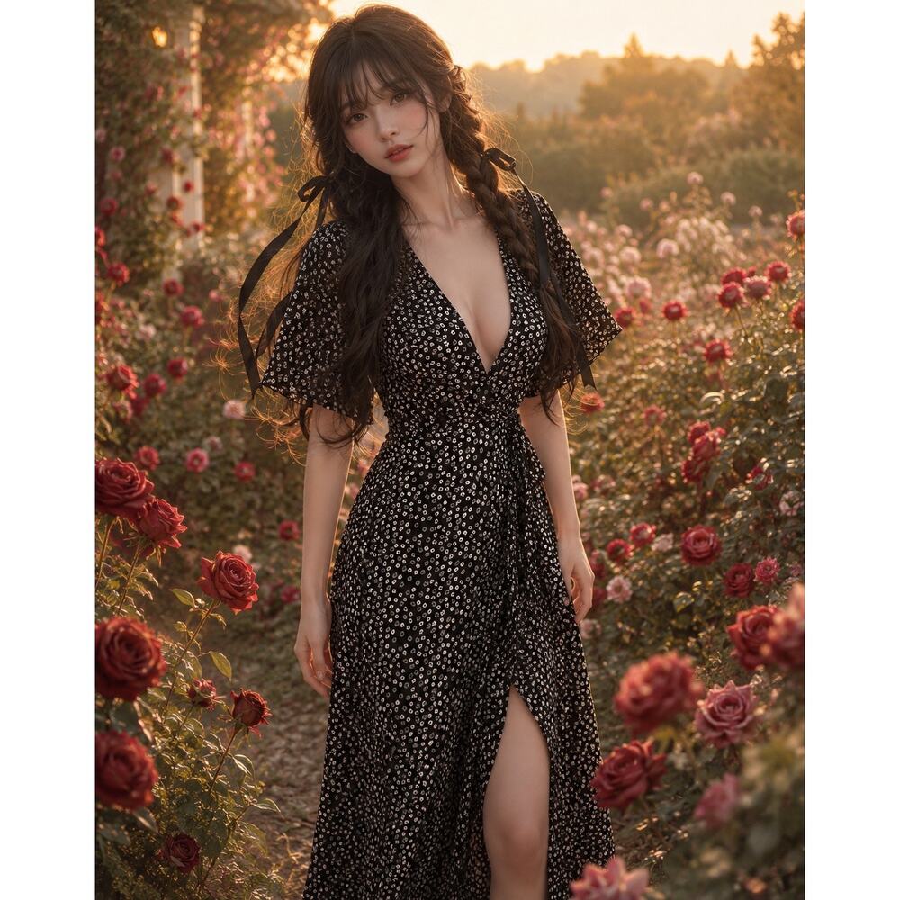 Among Daisies + Moonbeams Fluttery Plunge Wrap Maxi Dress of Storybook Dreams